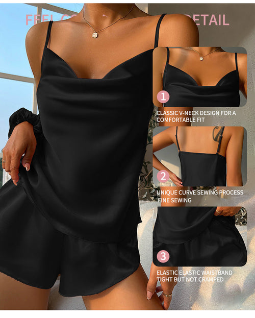 Backless Spaghetti Strap Ice Silk Shorts Pajama Set