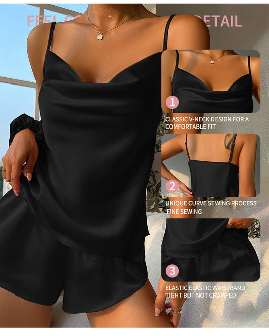 Backless Spaghetti Strap Ice Silk Shorts Pajama Set